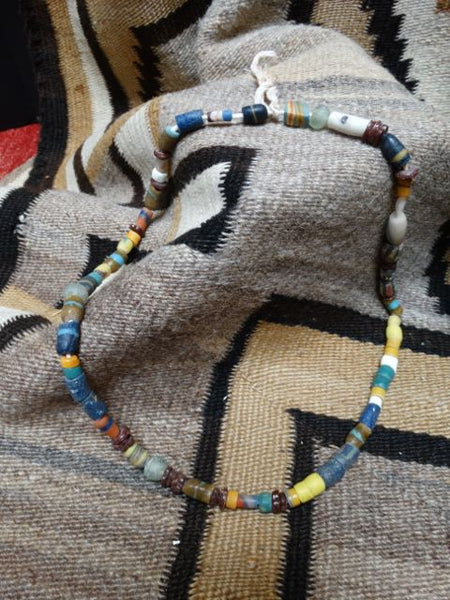 American Indian Trade Bead Necklace in Blues and Yellows