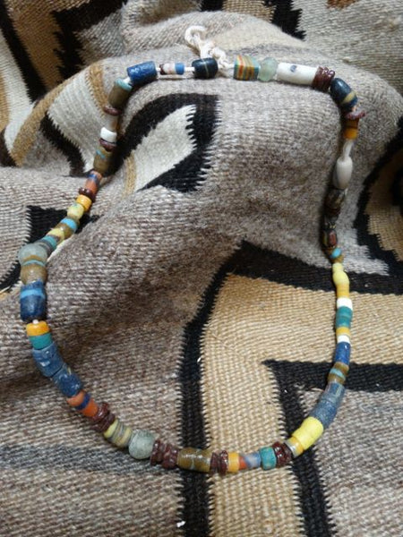 American Indian Trade Bead Necklace in Blues and Yellows