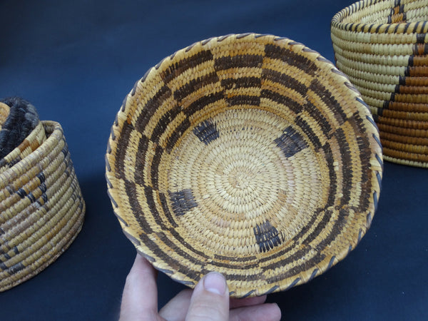 Alternating Rectangles Cylindrical Native American Olla Basket circa 1920