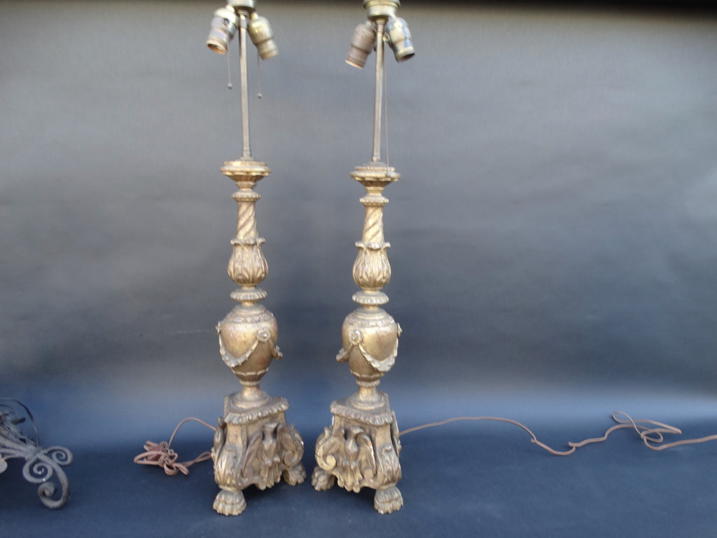 Mediterranean Hand-Carved Gilt Table Lamps (Pair)