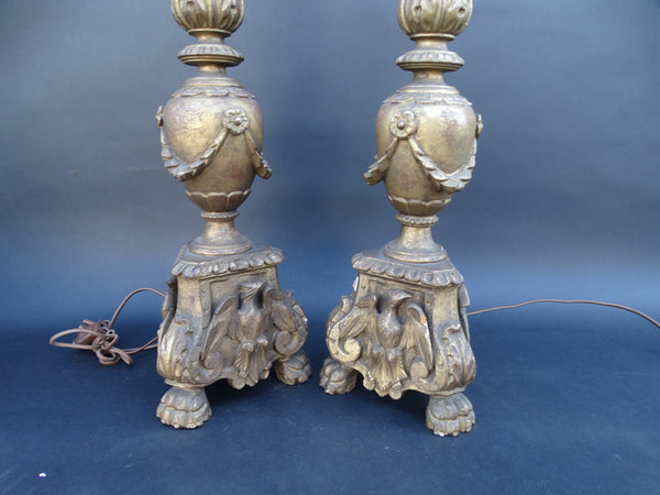 Mediterranean Hand-Carved Gilt Table Lamps (Pair)