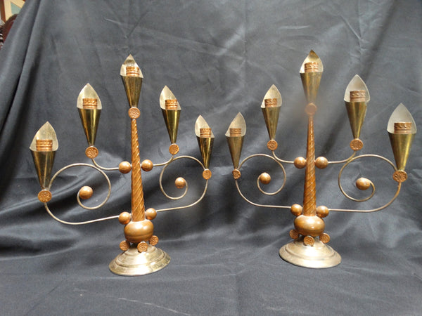 Mexican Copper, Tin and Brass Tabletop Candelabra from the Llamas Workshop