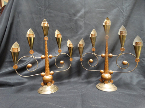 Mexican Copper, Tin and Brass Tabletop Candelabra from the Llamas Workshop