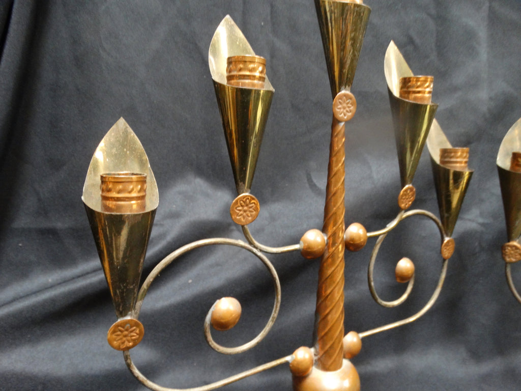 Mexican Copper, Tin and Brass Tabletop Candelabra from the Llamas
