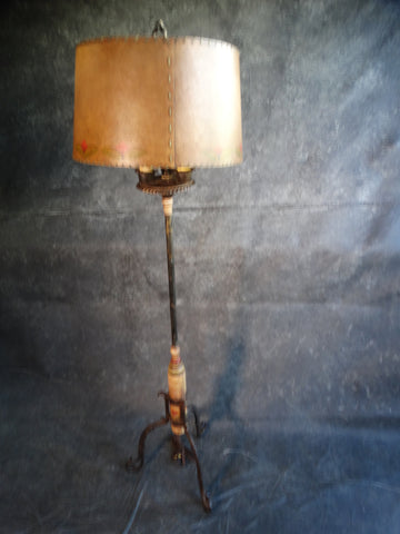 Monterey Floor Lamp, Decorated Wood and Wrought Iron, Custom Shade L707