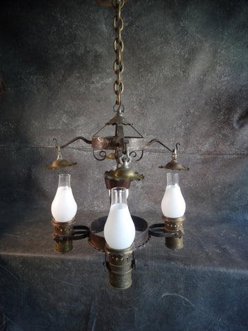 Monterey Style Brass & Wrought Iron 4-Lantern Chandelier L712