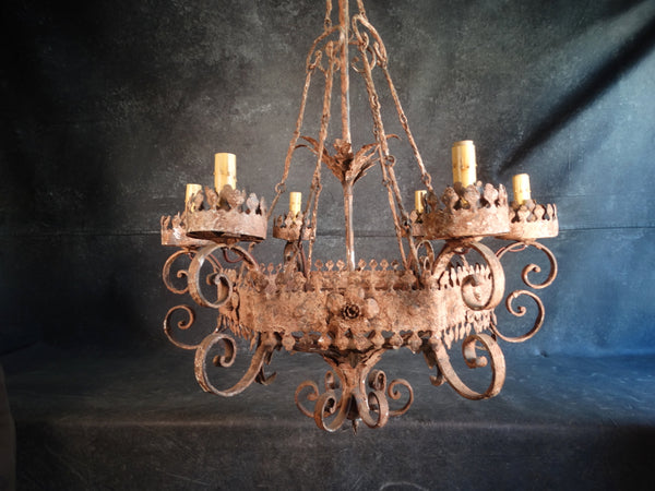 Mexican Hand-cut Tin Chandelier 1920s L715
