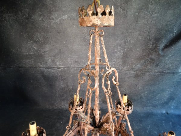 Mexican Hand-cut Tin Chandelier 1920s L715
