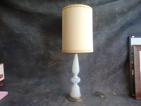 Marbro Murano Opalescent White Lamp with Original Raw Silk Shade L725