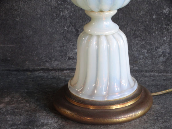 Marbro Murano Opalescent White Lamp with Original Raw Silk Shade L725