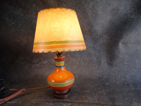 1920s Polychrome Lamp with Hand-Painted and Stitched Shade L744