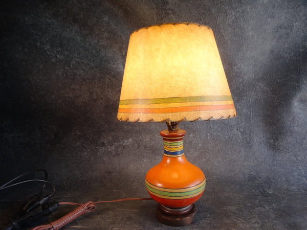 1920s Polychrome Lamp with Hand-Painted and Stitched Shade L744