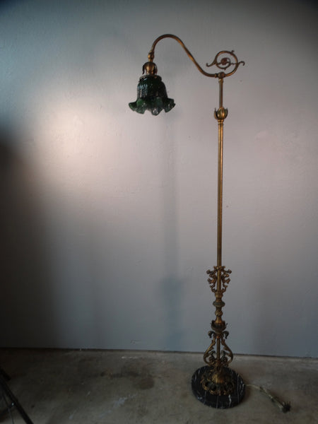 Spanish Revival Brass, Glass & Marble Bridge Lamp L753