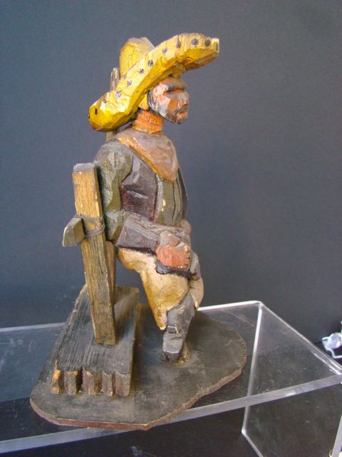 Wild West Cowboy Leaning On Fence Folk Art Woodcarving