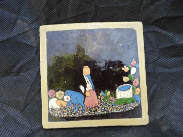 Mexican Tlaquepaque Tile: Woman at Well with Water Jug
