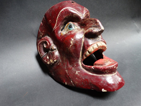 Wooden Red Mexican Folk Mask of a Man Shouting