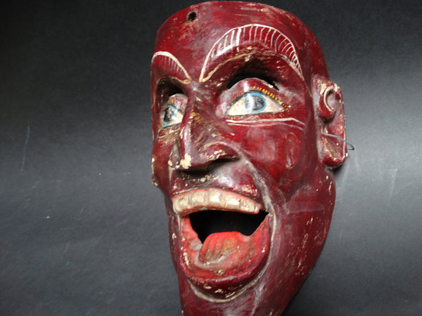 Wooden Red Mexican Folk Mask of a Man Shouting