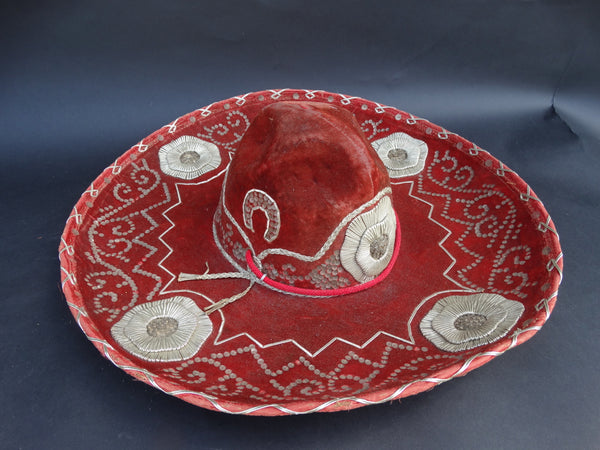 Mexican Red Velvet and Silver Braided Men's Hat