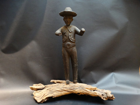 Mexican Carving of Mariachi on Wood Base M2093