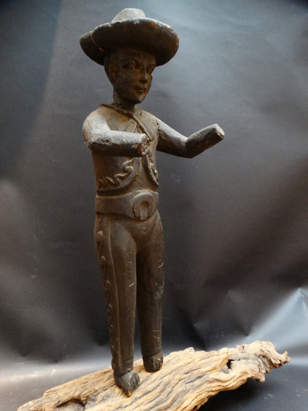 Mexican Carving of Mariachi on Wood Base M2093