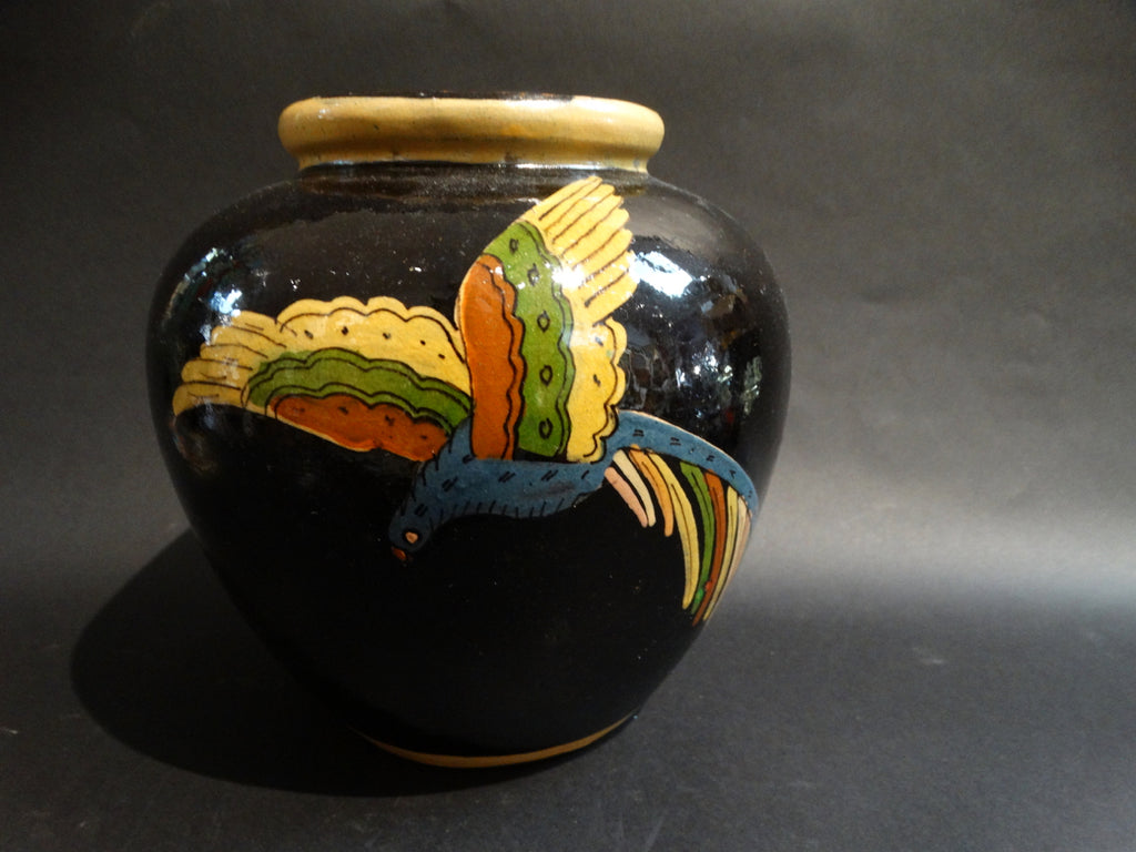 Tlaquepaque Black Vase with Parrots