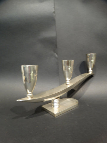 Pair of Triple Mexican Silver Candlesticks in the style of Hector Aguilar 1940s
