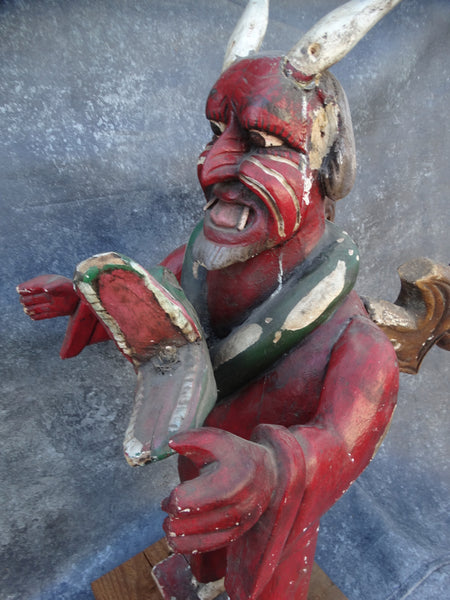 Winged Mexican Devil Wrapped in the Close Embrace of a Serpent Handcarved