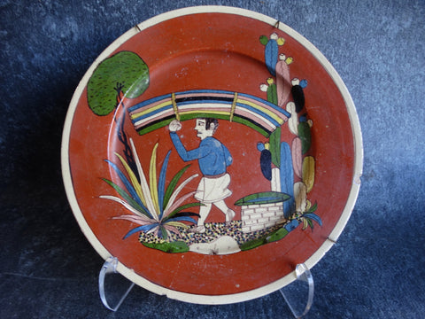 Tlaquepaque Wall Plate - Man Carrying a Bundle of Reeds on His Head M2687