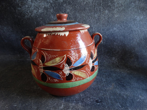 Mexican Redware Cookie Jar w Lid c1930s M2697