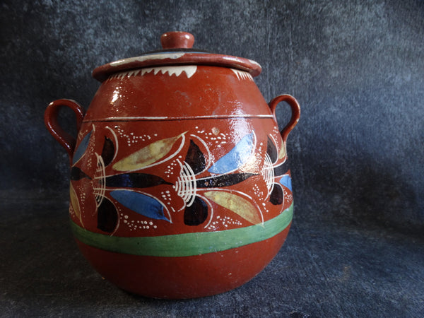 Mexican Redware Cookie Jar w Lid c1930s M2697