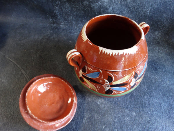 Mexican Redware Cookie Jar w Lid c1930s M2697