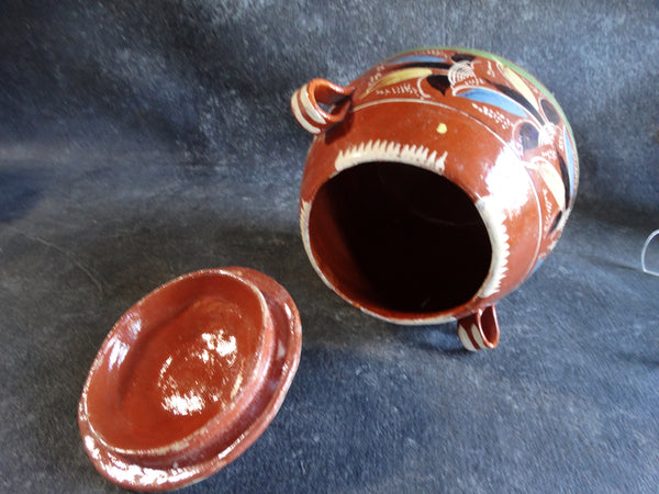 Mexican Redware Cookie Jar w Lid c1930s M2697