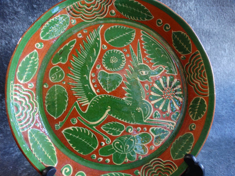 Mexican Fantasia Deer Plate Green & Reddish Brown M2707