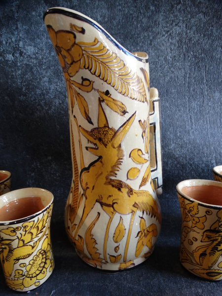 Mexican Fantasia set of 1 Pitcher & 8 Tumblers in Yellow & Cream M2714