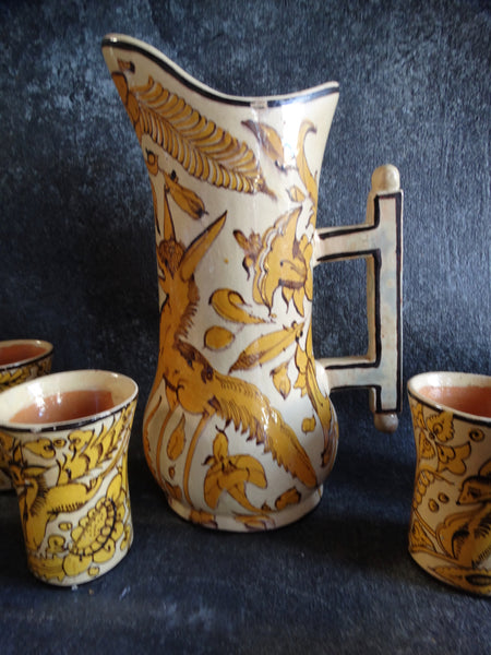 Mexican Fantasia set of 1 Pitcher & 8 Tumblers in Yellow & Cream M2714