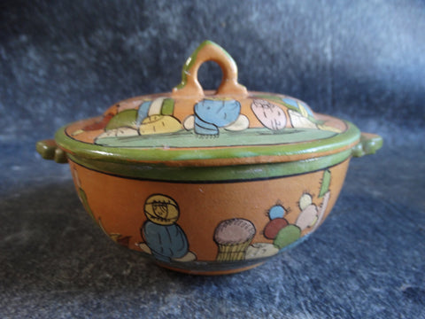 Tlaquepaque Covered Soup Bowl in Tan and Green M2716