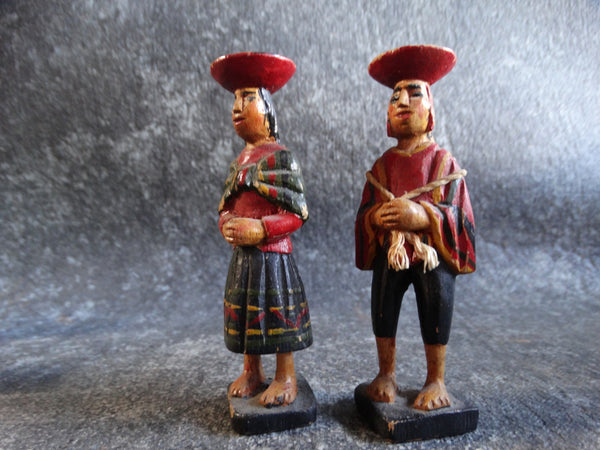 Peruvian Hand-carved Wooden Figures- Peasant Couple M2721