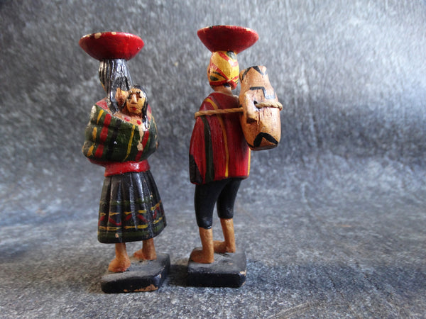 Peruvian Hand-carved Wooden Figures- Peasant Couple M2721