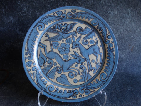 Mexican Fantasia Plate in Blue on Ivory White M2722