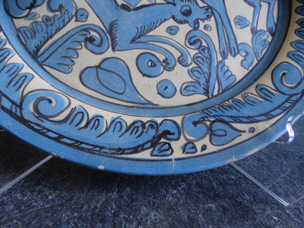 Mexican Fantasia Plate in Blue on Ivory White M2722