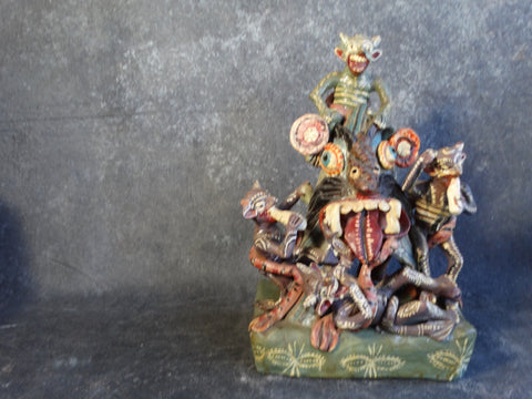 Mexican Ochumichu Pottery Tableau of Black Devils Having a Party c 1940 M2758