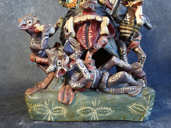 Mexican Ochumichu Pottery Tableau of Black Devils Having a Party c 1940 M2758