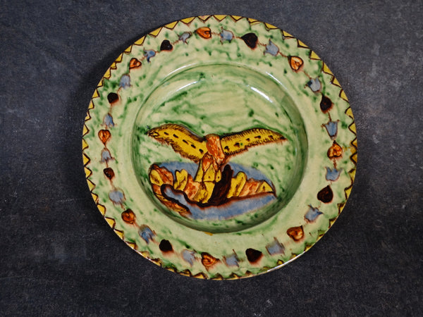 Mexican Tlaquepaque Eagle Motif Soup Bowl c 1920s M2769