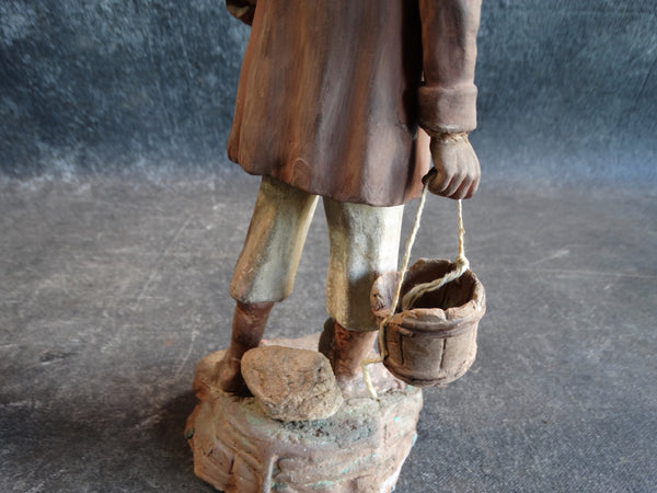 Tlaquepaque Clay Figure c 1940:  Fisherman at the Nativity M2792