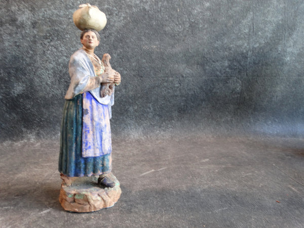 Tlaquepaque Clay Figure c 1940:  Woman with Chicken M2793