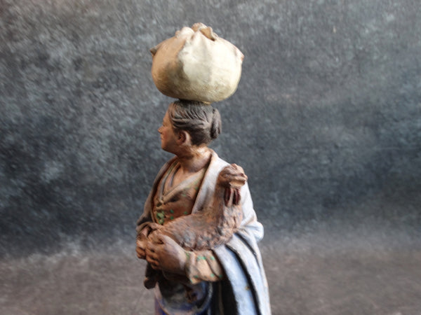 Tlaquepaque Clay Figure c 1940:  Woman with Chicken M2793