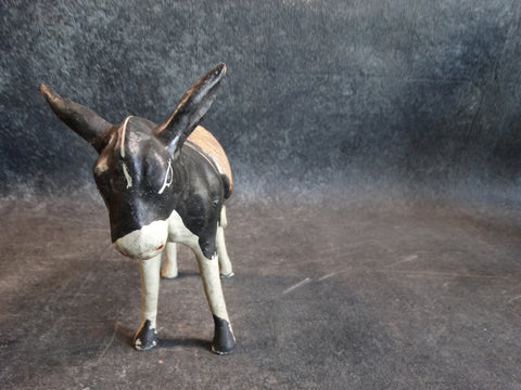 Tlaquepaque Clay Figure c 1940:  Black & White Donkey M2794