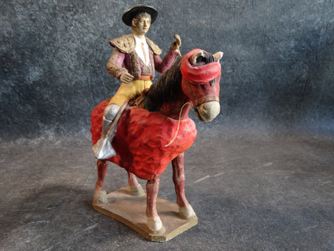 Tlaquepaque Clay Figure c 1940:  Picador (Bullfighter on Horseback) M2795