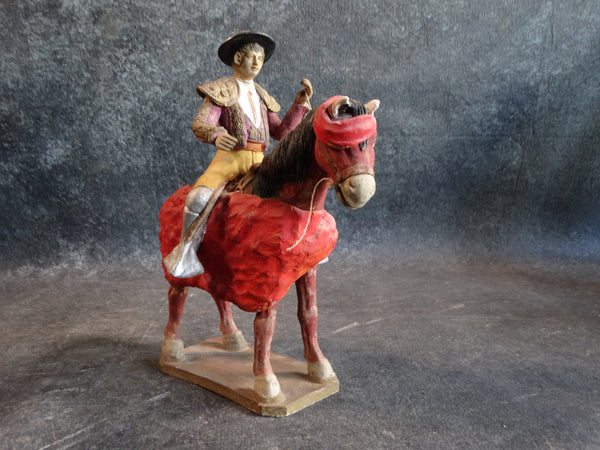 Tlaquepaque Clay Figure c 1940:  Picador (Bullfighter on Horseback) M2795