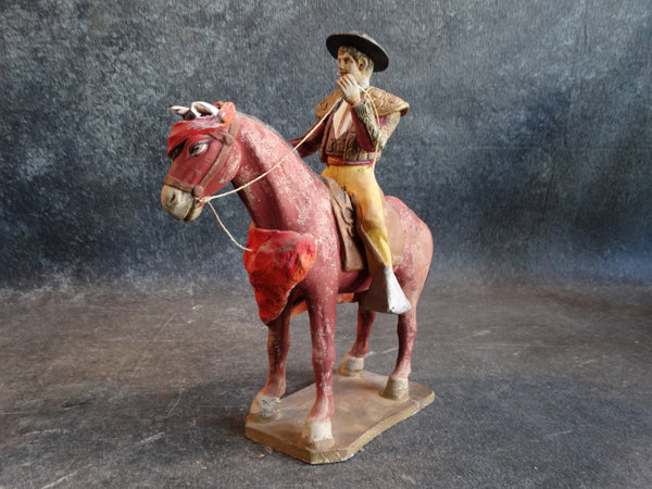 Tlaquepaque Clay Figure c 1940:  Picador (Bullfighter on Horseback) M2795